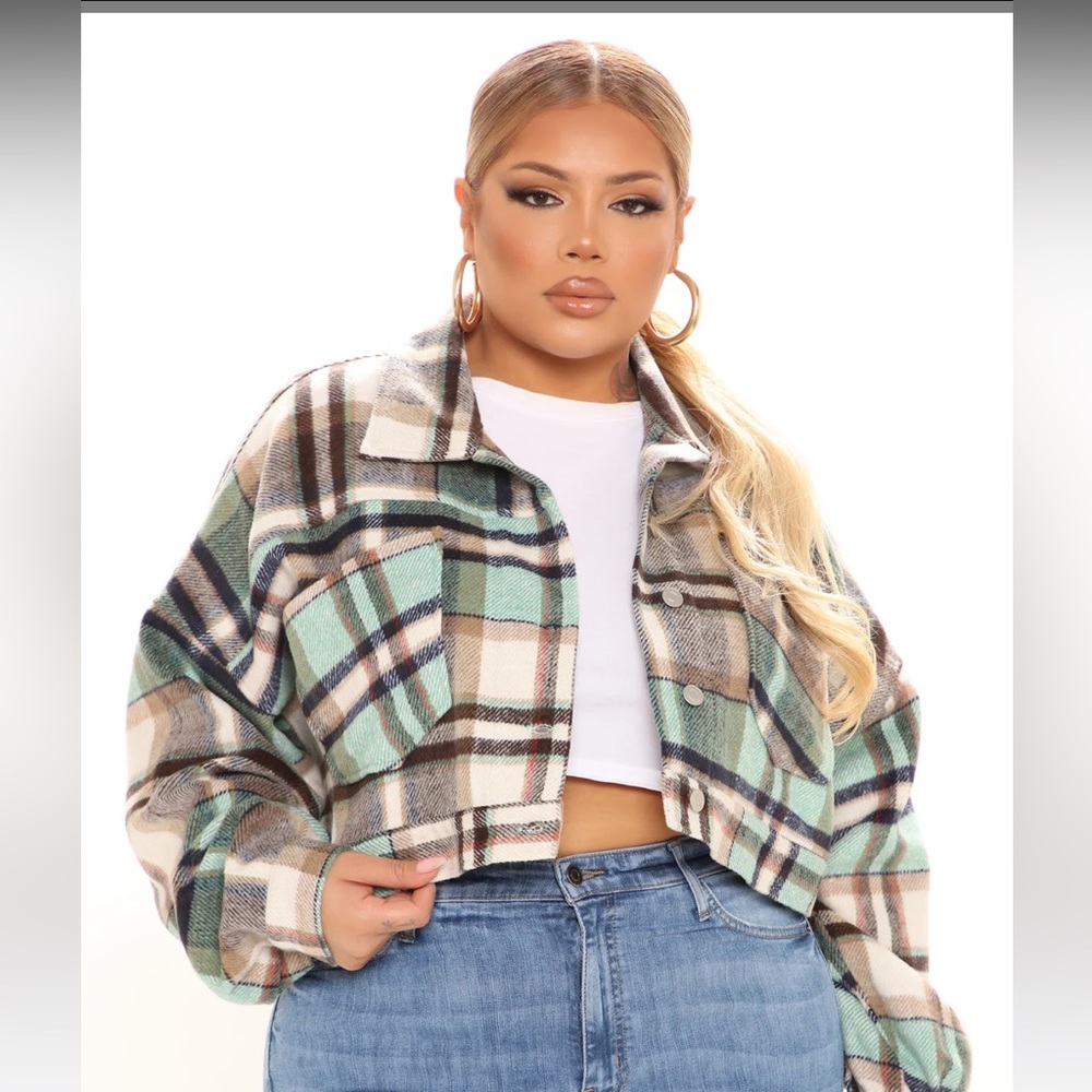 Fashion Nova Getting Caught Up Plaid Jacket Green Combo 3x